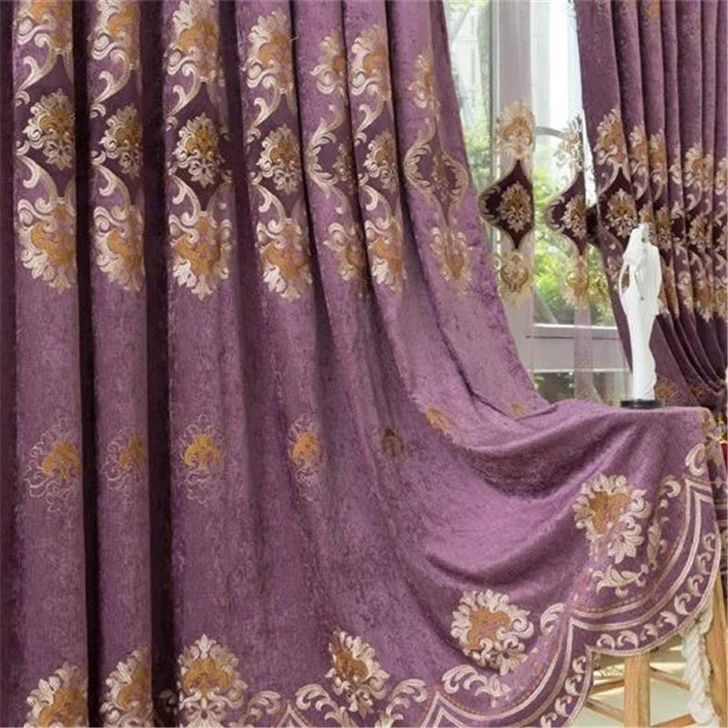 Green brown purple 3-color European luxury embroidery Blackout curtains for Living Room high quality custom curtains for Bedroom