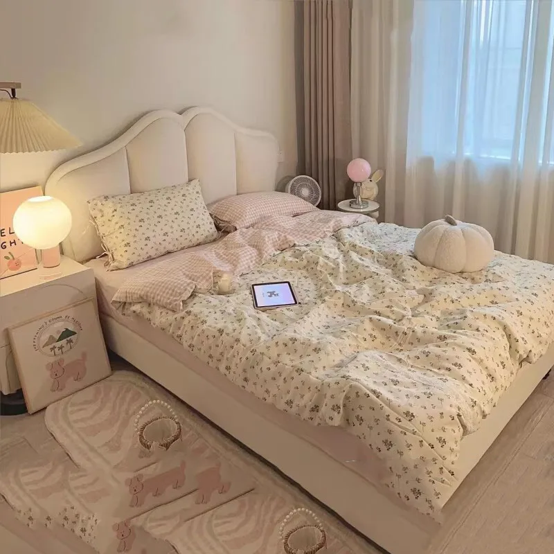 

Luxury Style Minimalist Bed Mortise Tenon Structure Nordic Style Double Bed French Design Letto Matrimoniale Bedroom Furniture