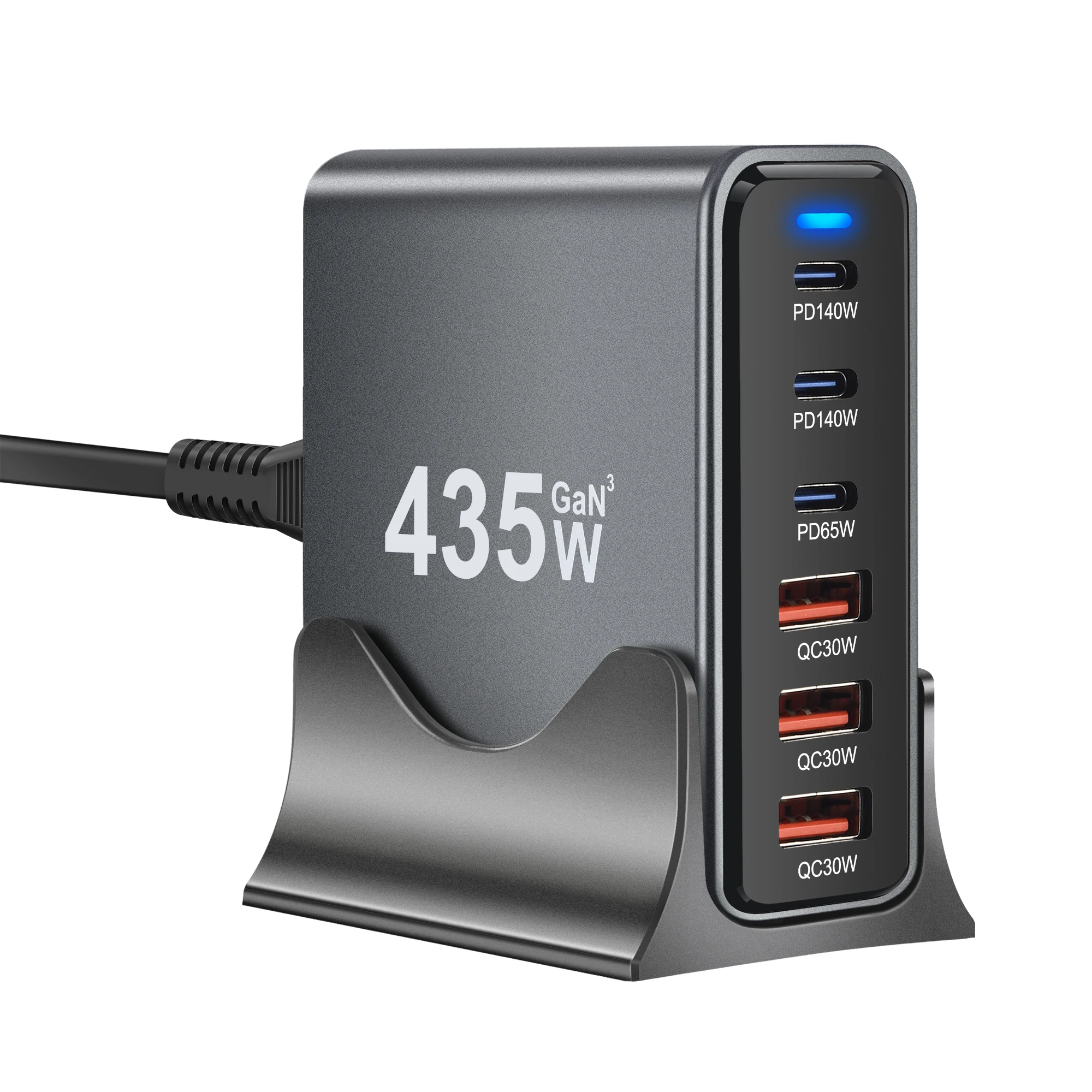 435W 6-Port Desktop GaN Ladegerät-3C3A USB-C PD Schnellladestation mit Multi-Geräte-Kompatibilität für Handys, Tablets & Laptops – Detail 4
