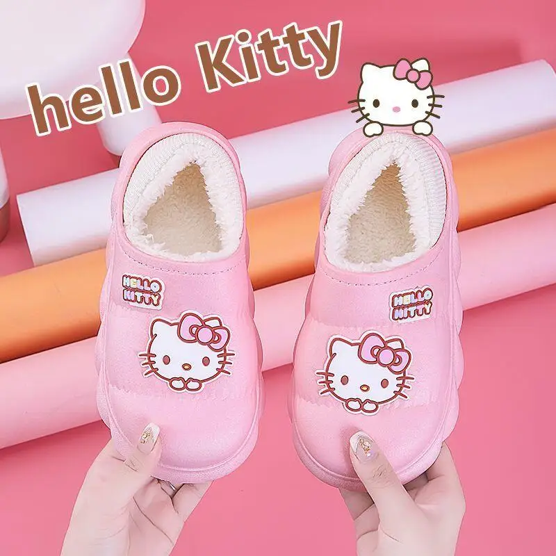

Хлопковая обувь Sanrio Hello Kitty для девочек, зимние тапочки, теплая верхняя одежда, детская модная новая домашняя обувь на толстой подошве с героями мультфильмов Kawaii