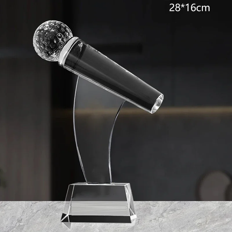 Customized Crystal Microphone Shape Award Trophy, Home Decor, Singing Music Contest, Competition Resin Souvenir, 1Pc