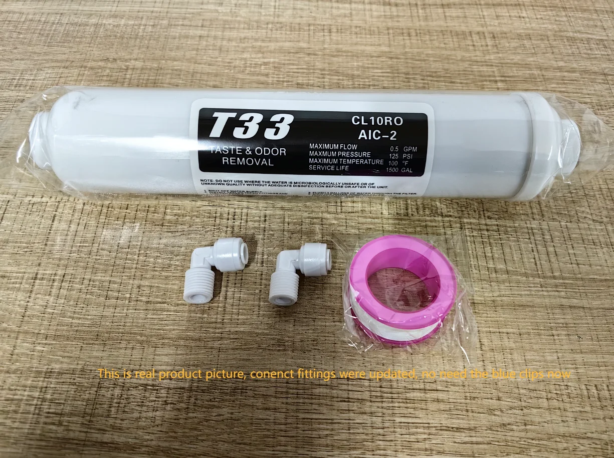 10 Inch T33 with 2pcs fitting Water Purifier INLINE COCONUT Carbon Post  WATER FILTER 5MICRON CARBON  FILTER FOR REVERSE OSMOSIS