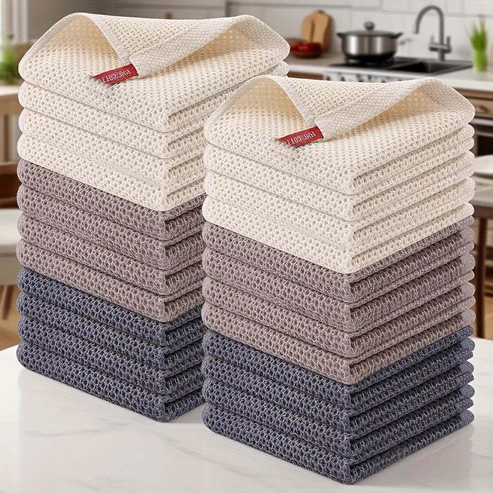 

100% Cotton Waffle Weave Kitchen Dish Cloths • 23pcs Ultra Soft Absorbent Quick Drying Dish Towels • 12 X 12 Inches • Great for Cooking, Cleaning And Wiping Hands • Kitchen Decor And Accessories JUYHGV