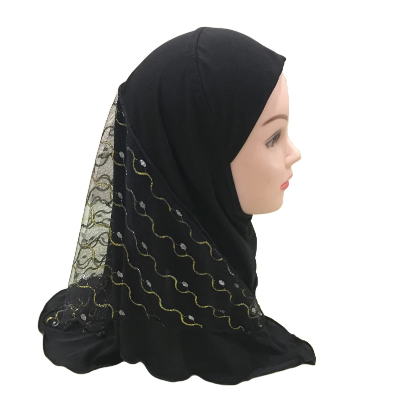 

One Piece Amira Hijab Muslim Kids Girls Mesh Hat Headscarf Shawl Wrap Islamic Prayer Hat Ramadan Cover Headwear Cap Middle East