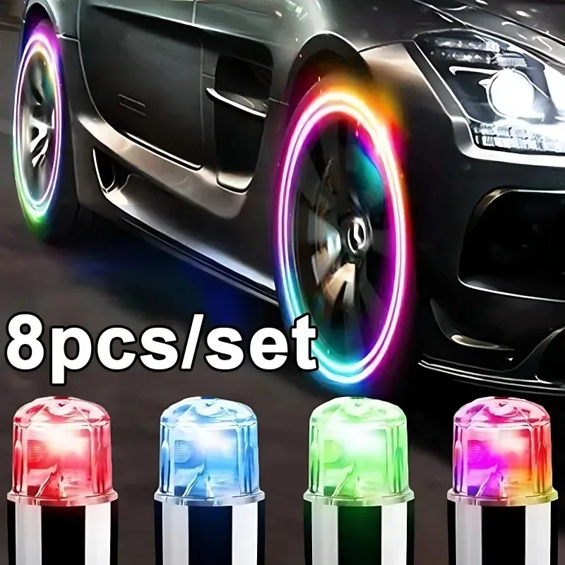 2/8pcs Tire Valves Cap LED Lights Universal Car Motorcycle Bicycle Tyre Hub Motion Sensor Glowing Bulbs Cycling Lamp Accessories