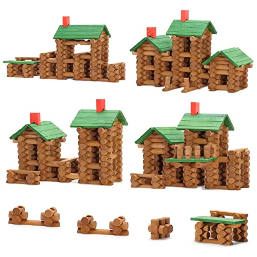

665 PCS Wooden Log Cabin Set Building House Toy for Toddlers, Classical STEM Construction Kit Compatible with Lincoln Logs for 3