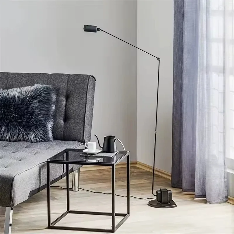 Modern Light Luxury Long Arm Floor Lamp LED Industrial Wind Sand Hair Edge Adjustable Vertical Lamp Study Minimalist Floor Lamp