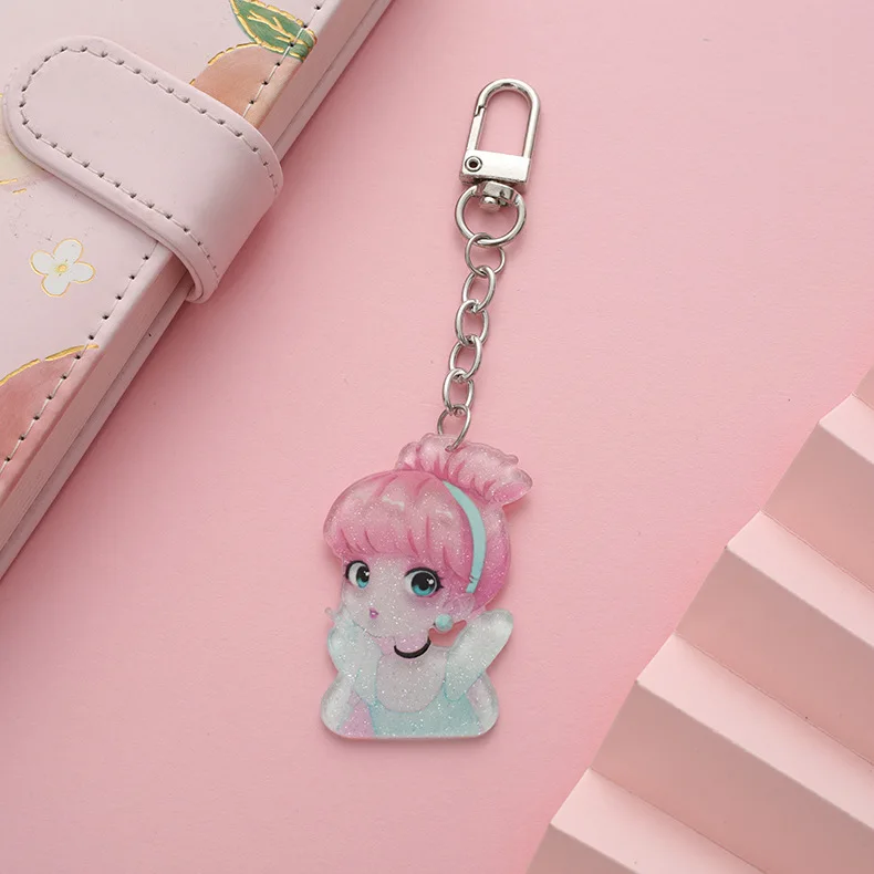 Acrylic Children Princess Elsa Cinderella Snow White Keychain Women Students Fashion Cartoon Car Bag Doll Pendant Key Ring