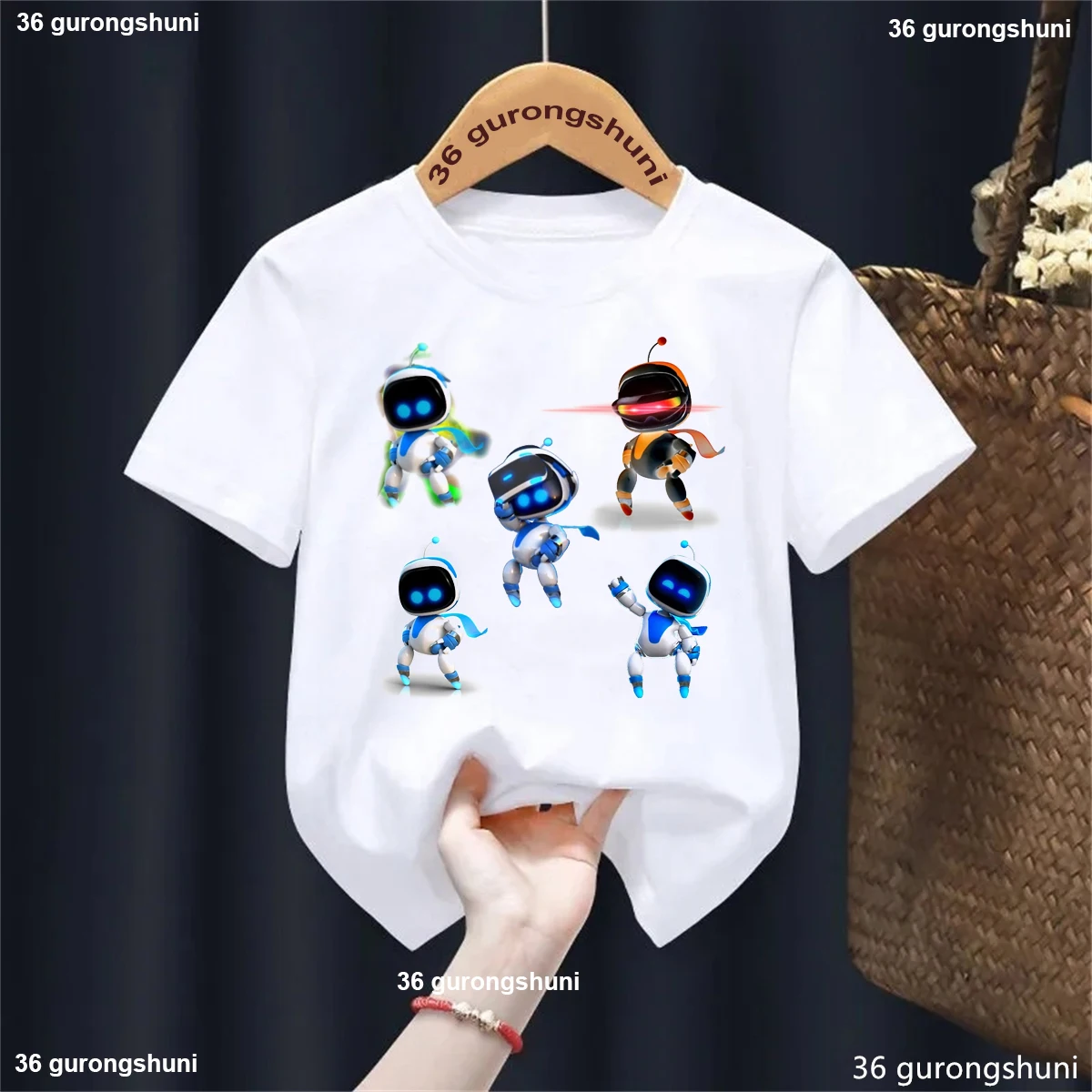 

Funny Kids Clothes Astros Playroom Game Cartoon Printed Tshirt Girls/Boys White/Gray/Pink /Yellow/Blue T Shirt Harajuku Shirt