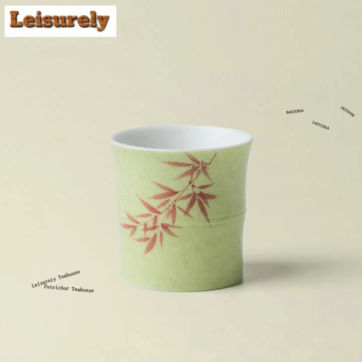 50ml-手描き春赤竹茶碗-日本茶碗-サンプル茶碗-茶試飲用個人用カップ-延山マスターカップ-カフェ用