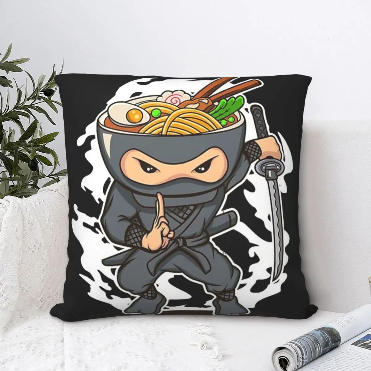 

Ninja Ramen Square Pillowcase Polyester Pillow Cover Velvet Cushion Zip Decorative Comfort Throw Pillow For Home Sofa