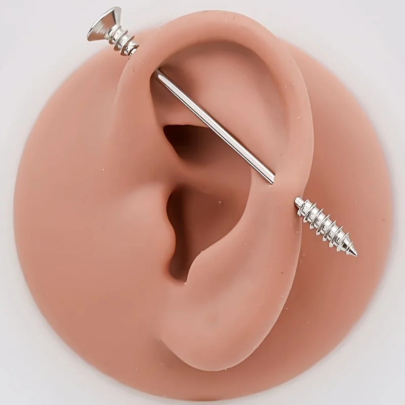 1pc 14G 38mm Long Personalized Stainless Steel Screw Ear Bridge Industrial Long Barbell Earrings Suit for Double Ear Piercings