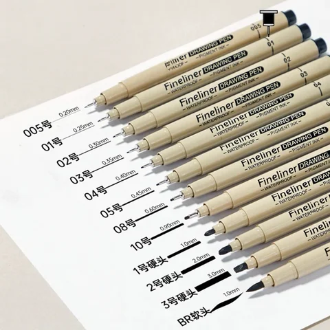 1pcs Black Fineliner Micron Pen 005-3.0mm Waterproof Pigment Ink for Manga Sketching Technical Drawing