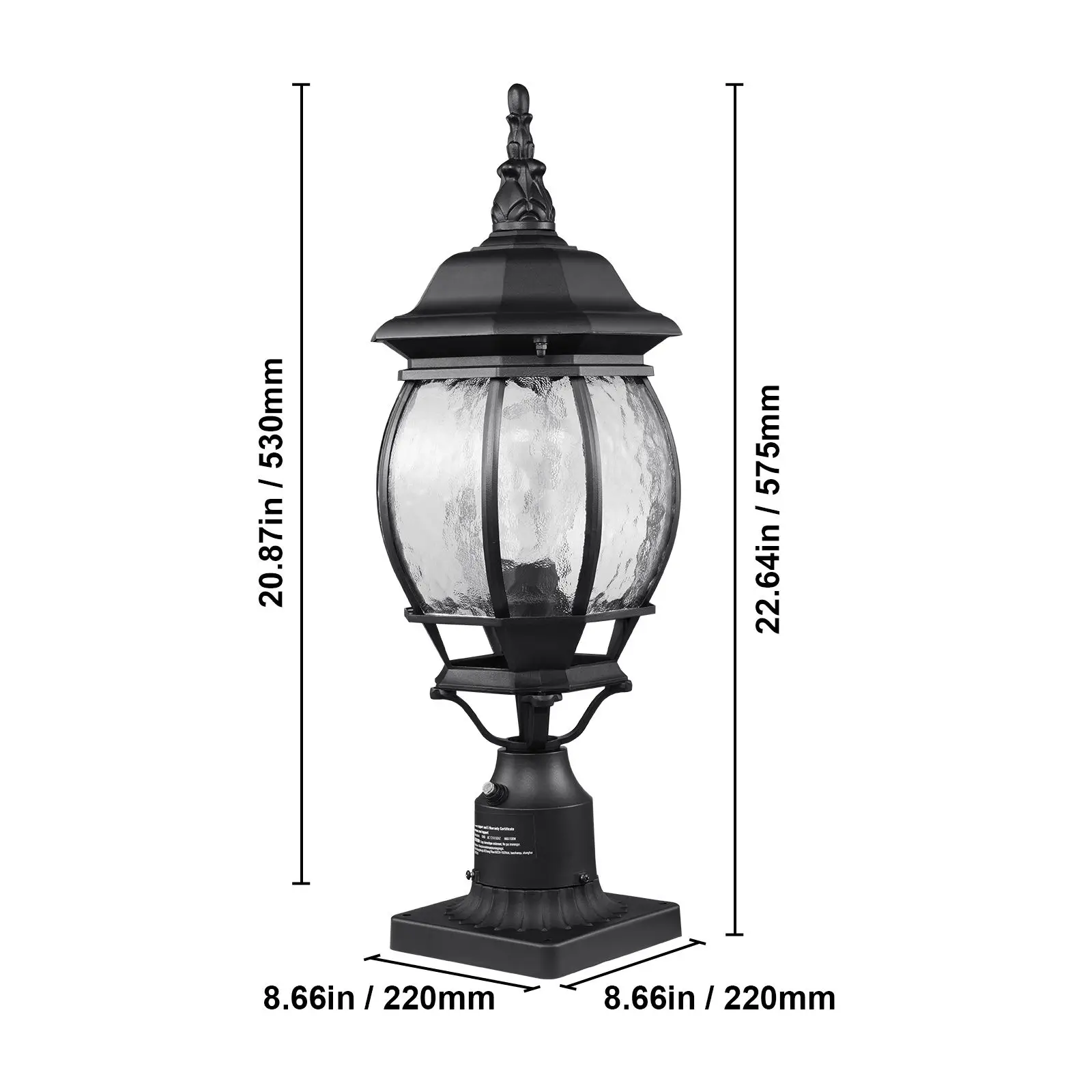 2 Pack Dusk to Dawn Outdoor Post Light, 20.87 in, Waterproof Lamp Post Light Fixtures with 5.5 in Pier Mount Base Glass Shade, Lightning-proof Exterior Pole Column Light for Patio Garden Pathway