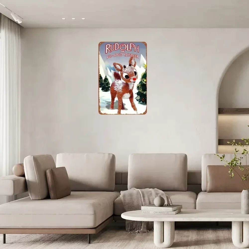 نحت جدار معدني عتيق من رودولف على شكل حيوان الرنة ذو الأنف الأحمر (8 × 12 بوصة) |   هدية الهالوين وعيد الميلاد، ديكور عطلة المنزل/المرآب