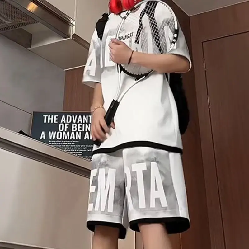 Shanshao Clothing Summer New  style Casual Sports T  shirt Basketball Jersey Casual Shorts  Hong Kong style Couple Trendy Two