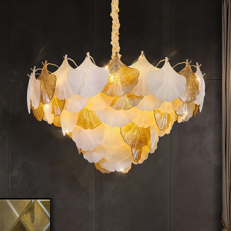 Modern Chandelier Ginkgo Shell Glass Chandeliers Living Room Bedroom Kitchen Pendant Lights Art Create Home Decoration Fixtures