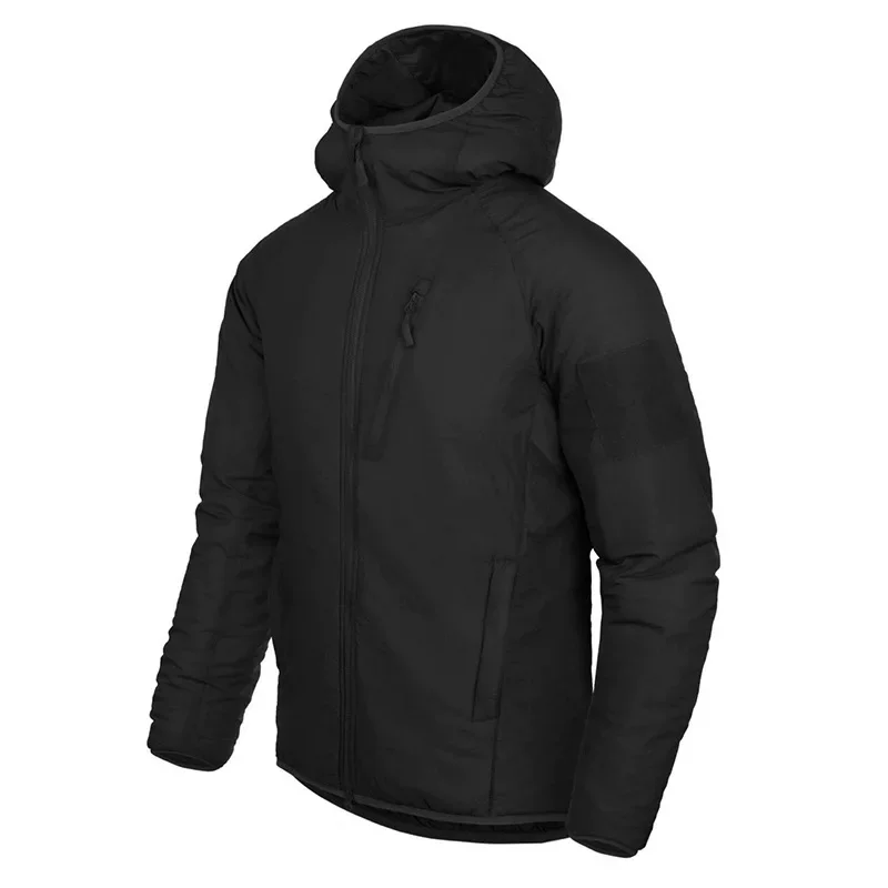 Helikon Chaqueta térmica con capucha táctica ligera para hombre para recreación al aire libre, desplazamientos urbanos, senderismo y camping, abrigo de invierno