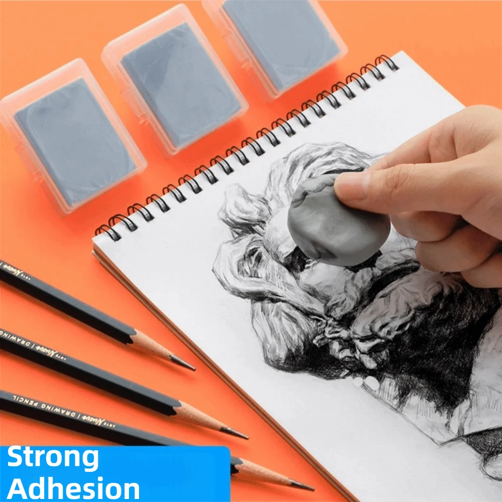 

4Pcs Art Supplies Soft Sketching Erasers Moldable Plasticization Kneaded Erasers with Storage Box Grey Art Eraser Drawing Art