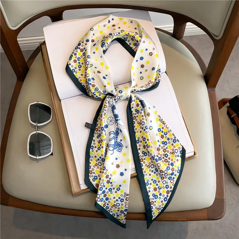 

Fashion Print Long Silk Scarf For Women Luxury Hair Band Soft Stain Silk Ribbon Tie Neck Bag Scarf Wrist Belt For Daily Wear