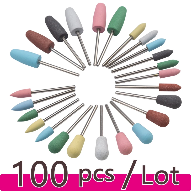 

100PC Milling Cutter for Manicure Rubber Silicone Stone Nail Drill Bit Machine Manicure Accessories Nail Buffer Polisher Grinder