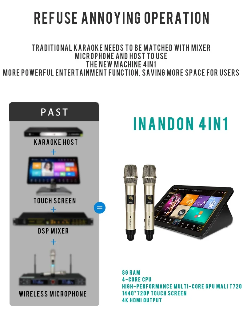 InAndOn Karaoke Player 15.6inch 1T 4in1 4k output Affordable home ktv system Smart Song-Selection KTV System Karaoke mahine