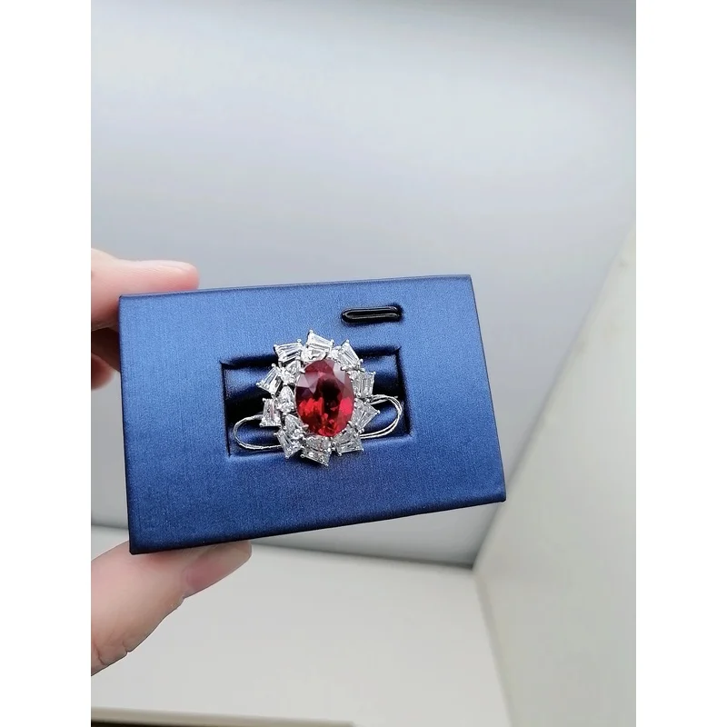 Oval Cut Lab Created Diamond Ring in 925 Sterling Silver with Lab Made Ruby for Women Elegant Fashion Jewelry Gift