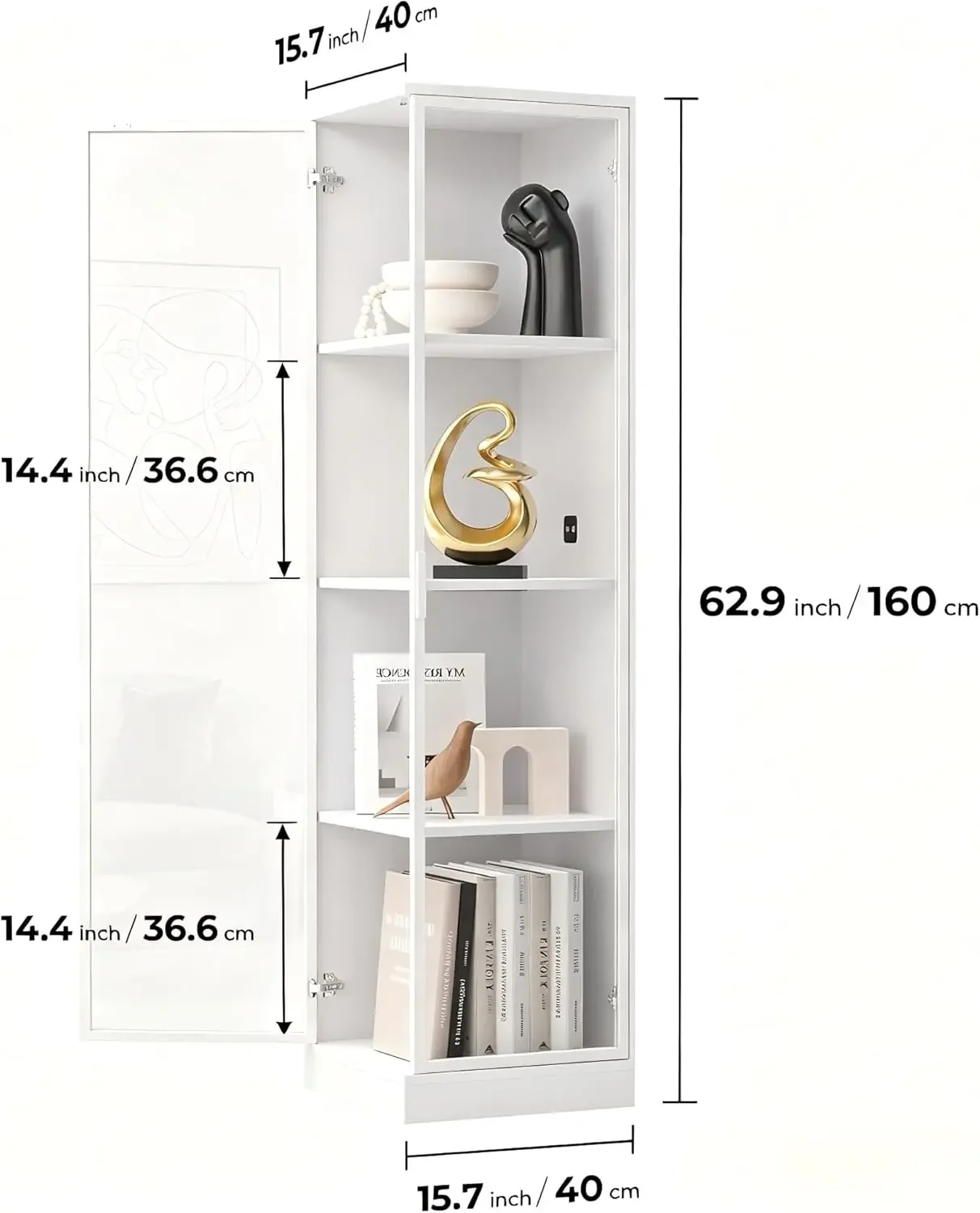 Corner Display Cabinet with Doors, 4-Tier Curio Cabinet for Collectibles, Display Case with 3 Color Light, Storage Cabinets with