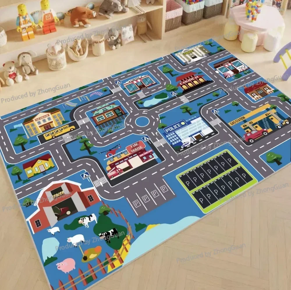 Children's Parking Traffic Games Floor Mat Carpet Boy Car Cartoon Road Track Carpet Lane Mat