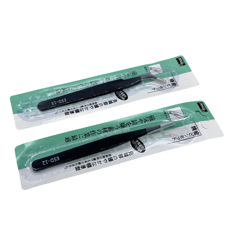 1PCS Anit-Static Tweezers, Precision Black DIY Tweezers for Nail Art and Eyelash Extensions Beauty Tools