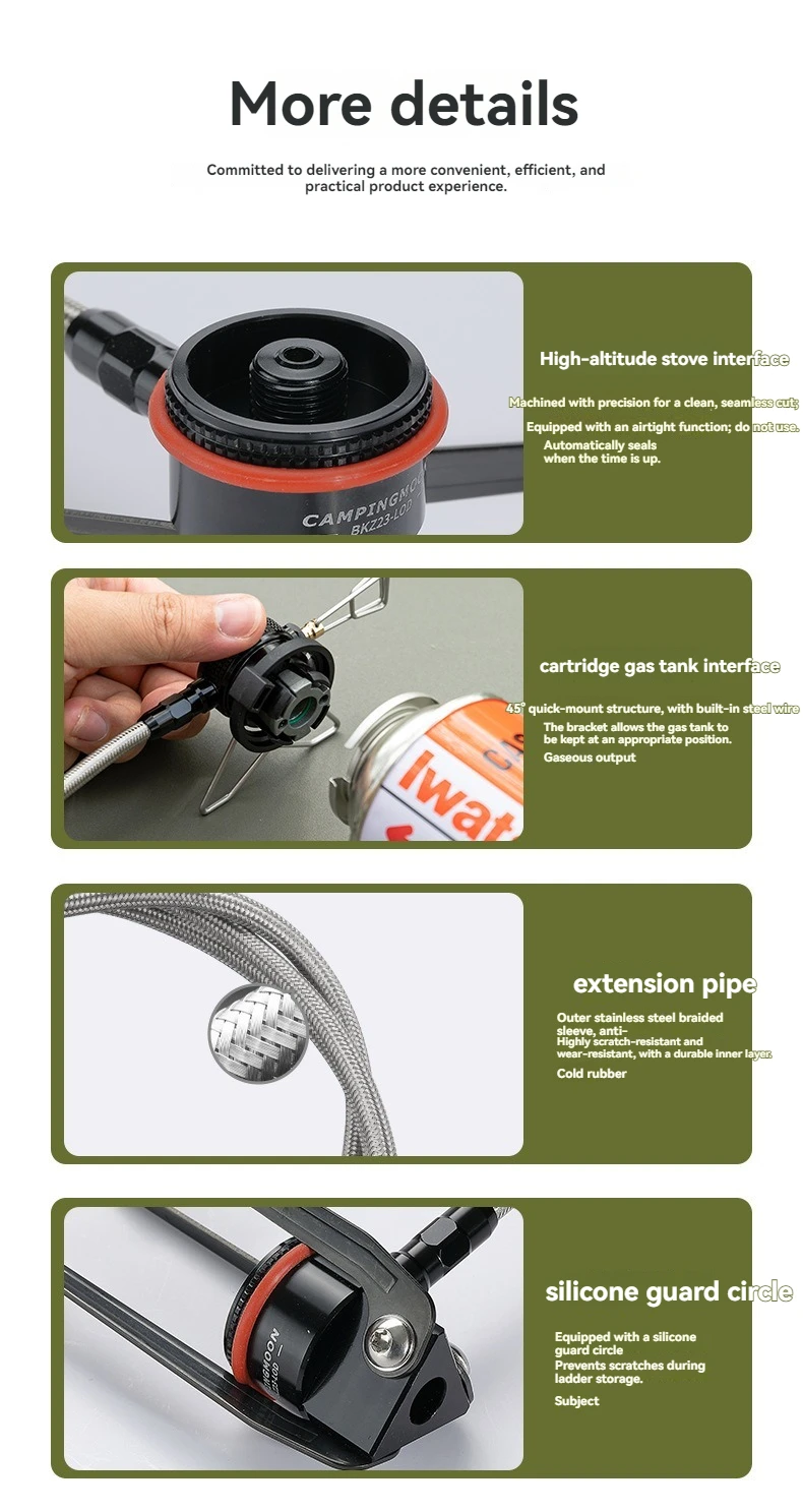 CAMPINGMOON BKZ23-LCB Outdoor-Integrierter Gaskocher, kompatibles Modell mit Verlängerungsschlauch, Klappständer und Regelventil – Detail 7