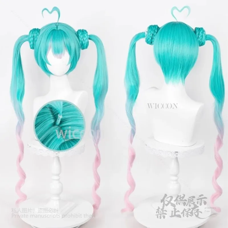 Anime Mikuuu 100cm Long Gradient Blue Pink Subculture Jirai Kei Women Wig Twin Ponytails Heat Resistant Synthetic Kawaii Wigs