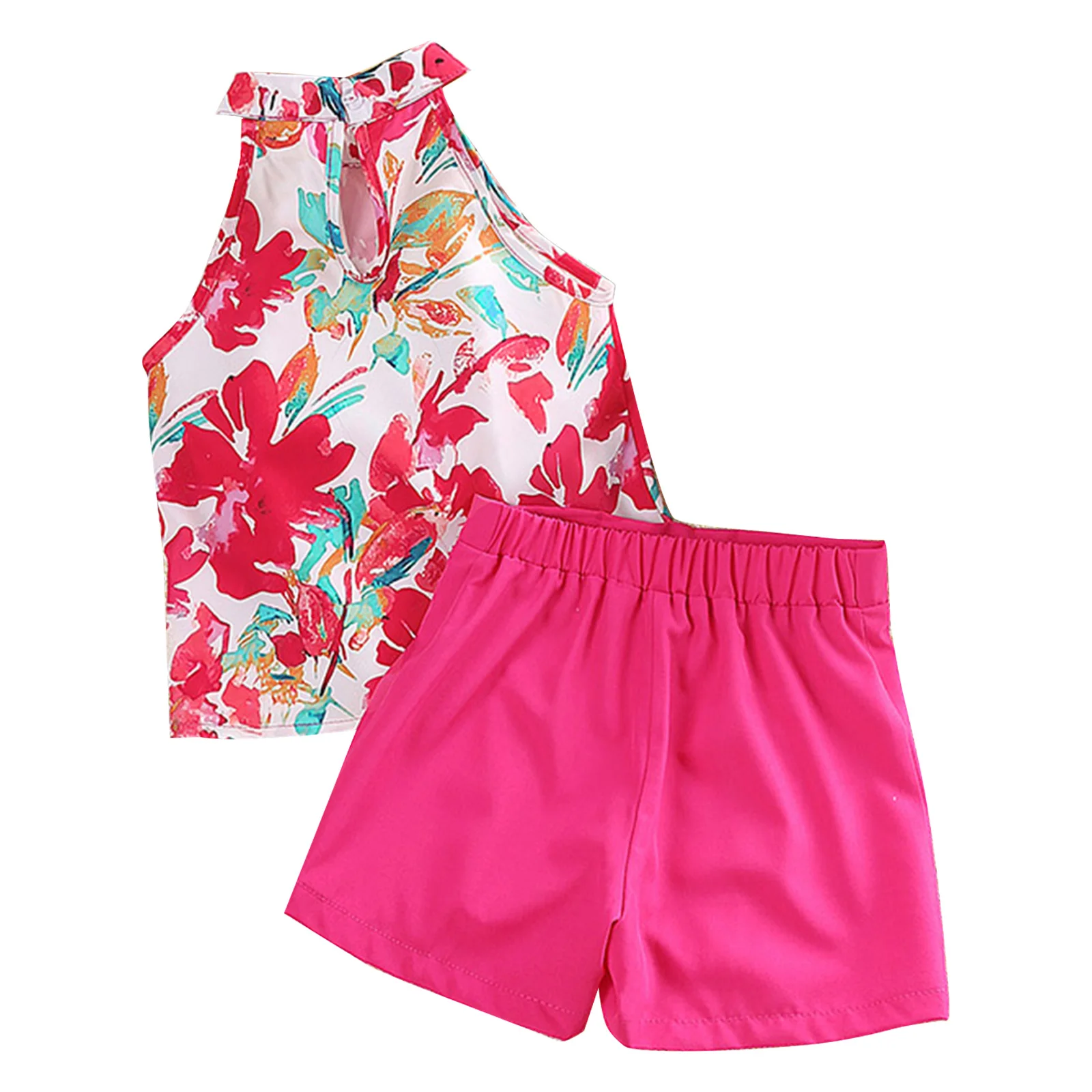 Infant Kid Girls Summer Fashion Causal Outfit Sleeveless Vest Tops with Shorts Preppy Style Costume Loungewear School Daily Wear