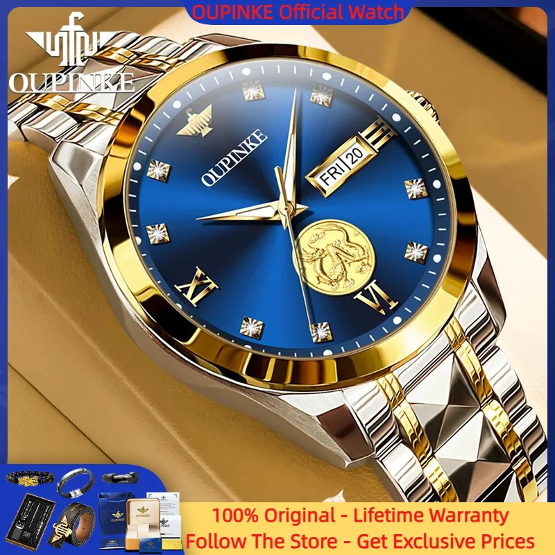 

OUPINKE 3259 Men Watch Luxury Real Gold Diamond Men Automatic Mechanical Watch Original HD Dual Calendar Waterproof Men Watch