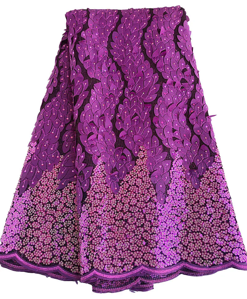 Clearance Magenta Very High Quality French Tulle Lace Sequins African Mesh Net Fabric Nigeria Ghana Celebration Dress