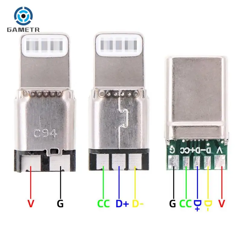 Fast Charge Type-C USB 65W 5A Male Connector Welding With 5Pin PCB + Type A Male 6 Pin USB DIY OTG Data Charge KIT