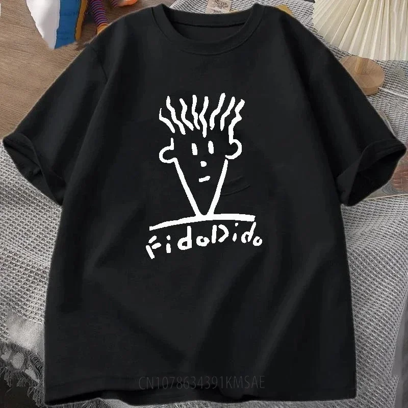 Man Black Tshirts Summer T-shirt Fido Dido Face T-Shirt Boys White T Shirts Sweat Shirt Men's Clothing Loose Casual Streetwear