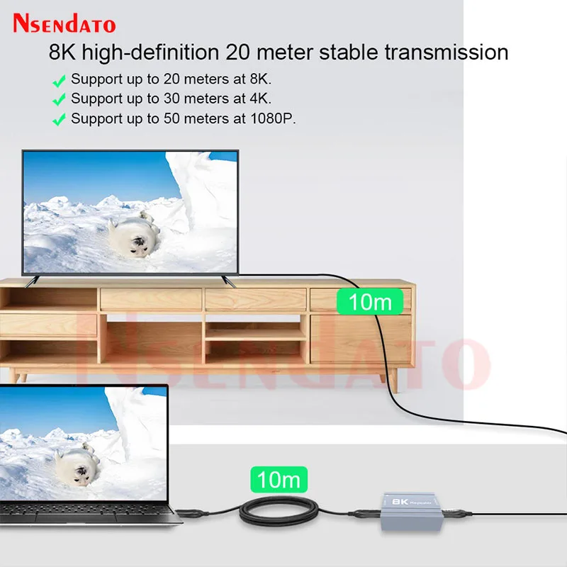 Rozdzielacz i wzmacniacz sygnału HDMI 2.1, 20M, 8K, 1080P@60HZ, 4K, adapter przedłużający, obsługa HDCP2.3, do telewizora — zdjęcie produktu 2