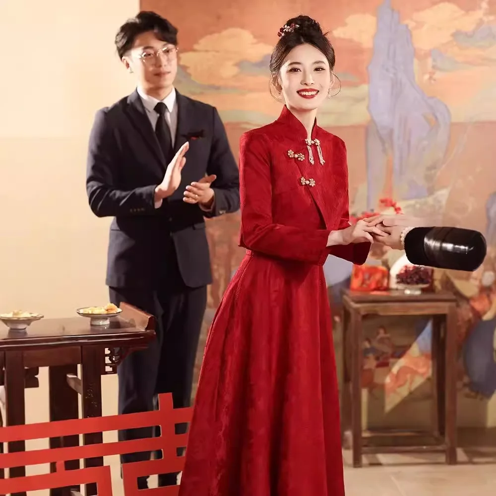 

Yourqipao осенний красный ретро обручальный костюм невесты тост платье Cheongsam традиционное свадебное платье в китайском стиле Qipao для женщин