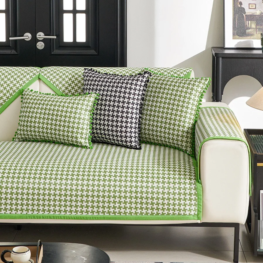Plaid ice silk sofa cover non-slip living room sofa cushion summer models ice rattan cool mat cushion Nordic style cool cushion