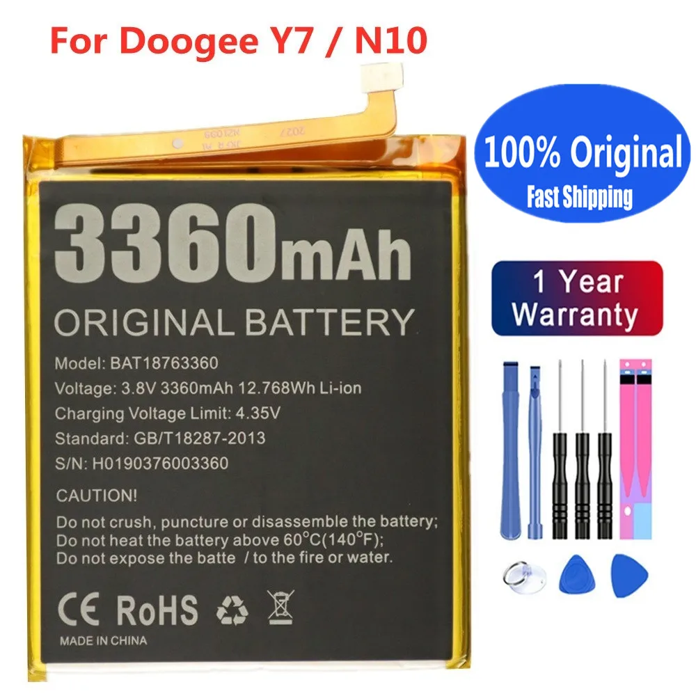 

Аккумулятор BAT18763360 3360 мАч, 100% оригинальный аккумулятор Для DOOGEE N10 Y7, Высококачественная сменная батарея + инструменты для аккумулятора