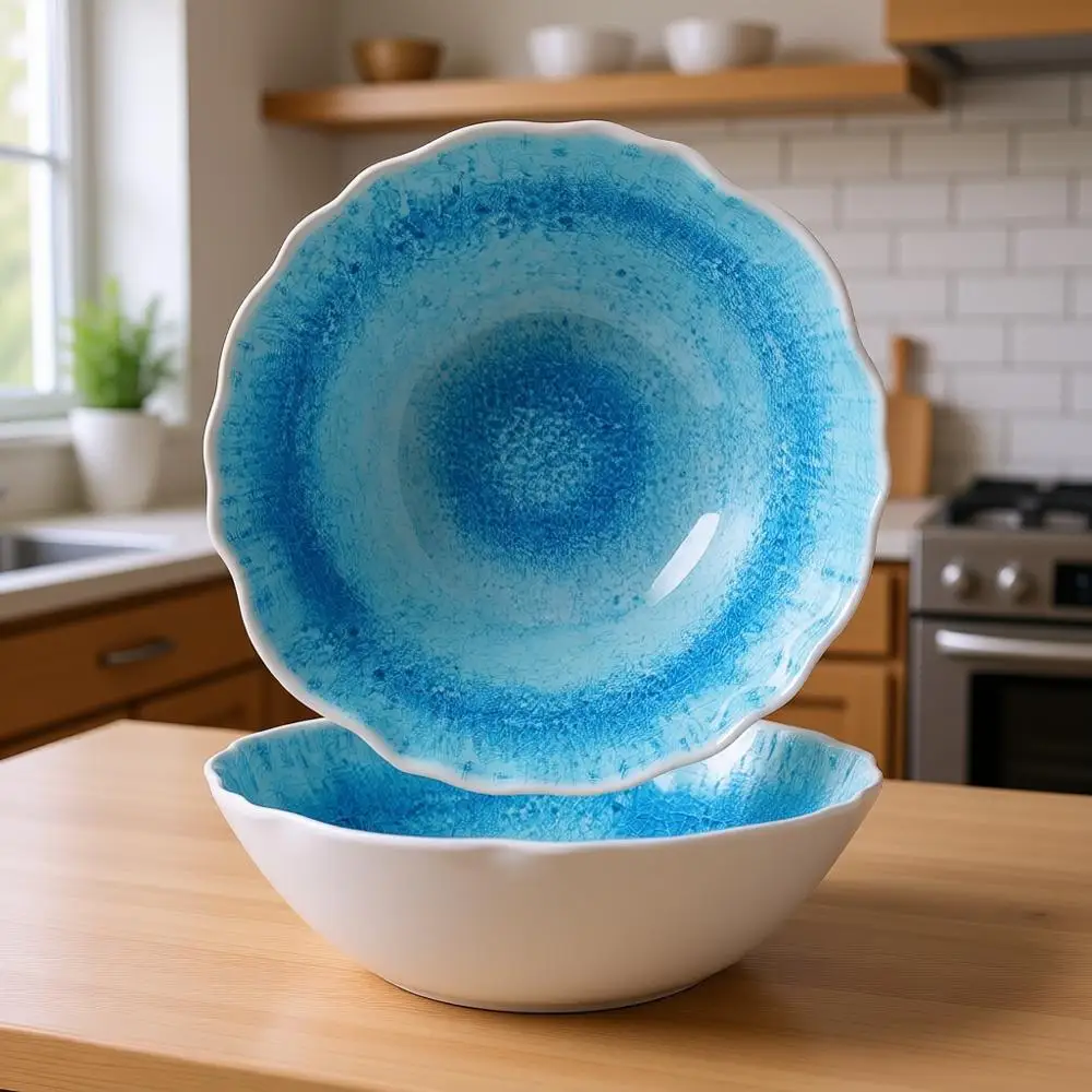 

Набор из 2 больших меламиновых сервировочных мисок (12 x 4), синие, можно мыть в посудомоечной машине, без BPA