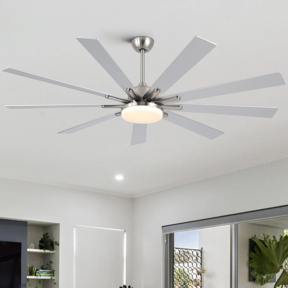 

72 in Integrated LED Brushed Nickel Smart Ceiling Fan Light with Remote Control Suitable for Living Room, Kitchen and Bedroom