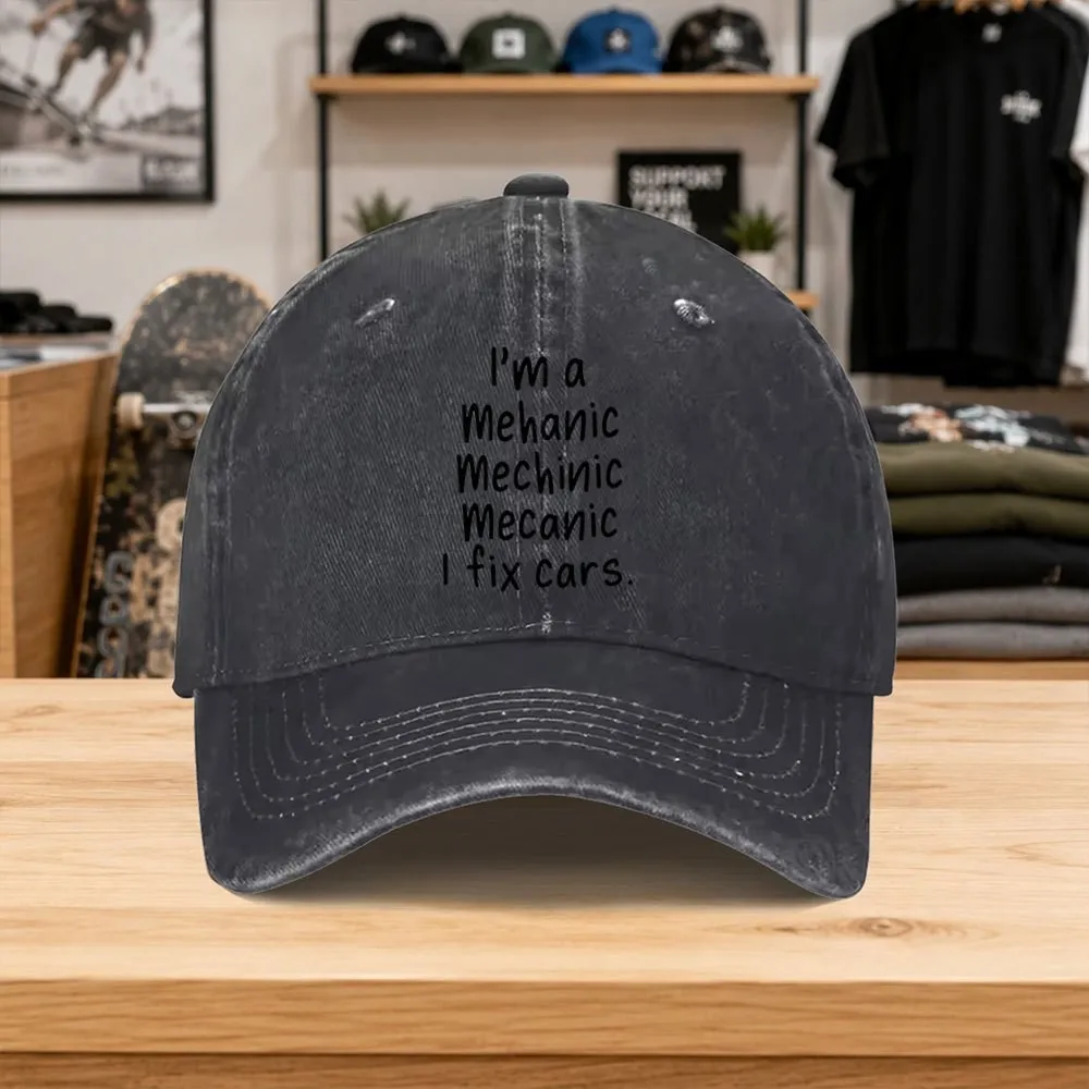 I'm-a-Mechanic-Funny-Text-Print-Distressed-Baseball-Cap-Unisex-Cotton-Outdoor-Casual-Hat