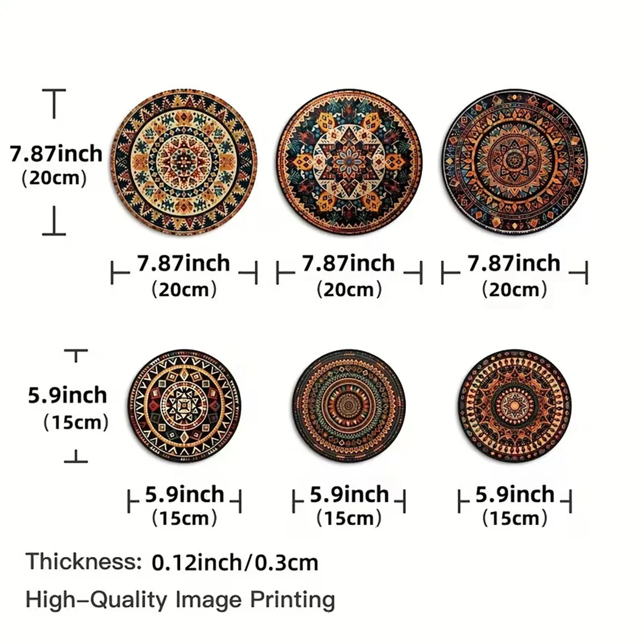 6Pcs Boho Mandala Wooden Wall Decor with Nano Tape, Round Tribal Wall Art