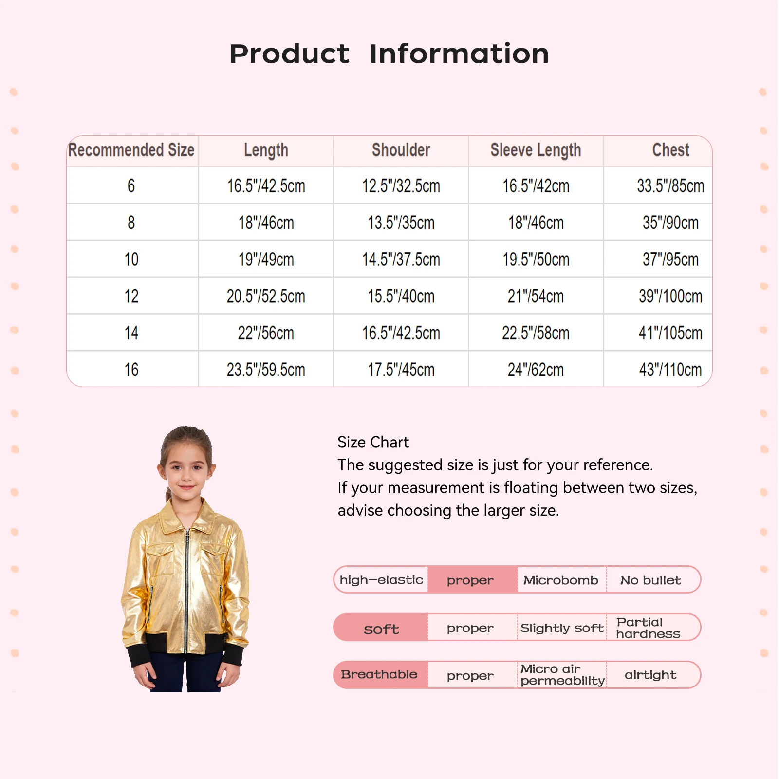 

Kids Girl Jazz Hip Hop Dance Tops Metallic Turn-Down Collar Long Sleeve Contrast Color Zip-Up Jacket Coat Outerwear with Pockets