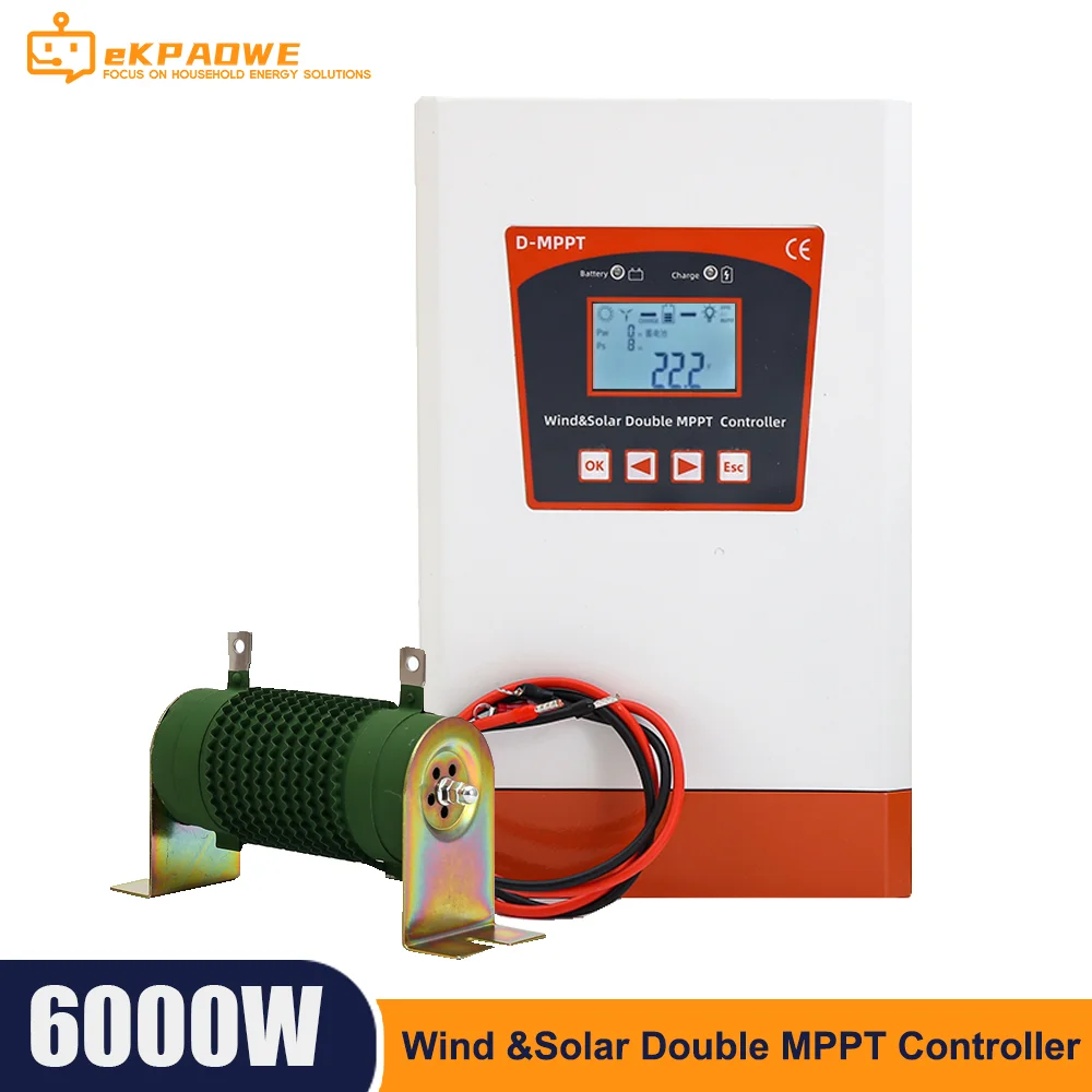 

Double MPPT Wind Energy Hybrid System Charge Solar Controller 6000W 12v 24v & 24v 48v Auto Regulator Home Use Windmill Generator