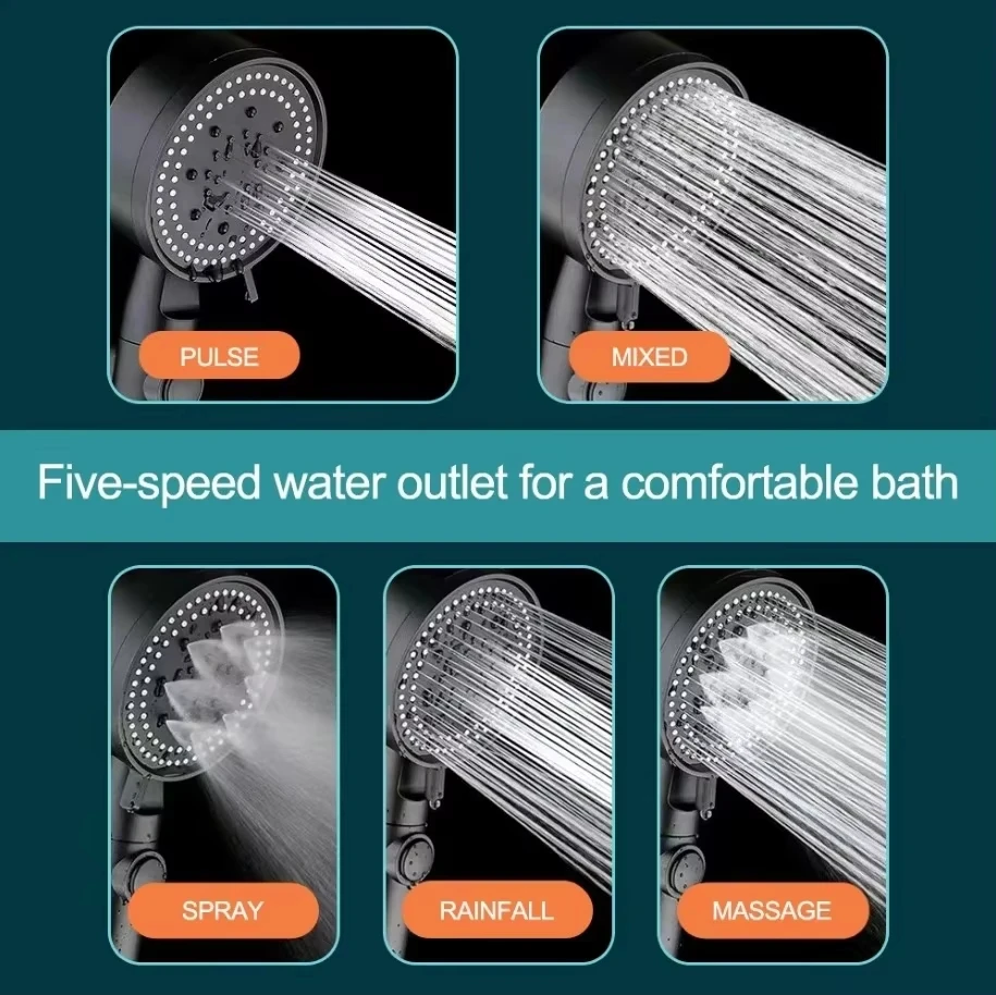 Shower Head 5 Modes Water Saving Adjustable High Pressure Showerhead Handheld Spray Hangable Bathroom Accessories