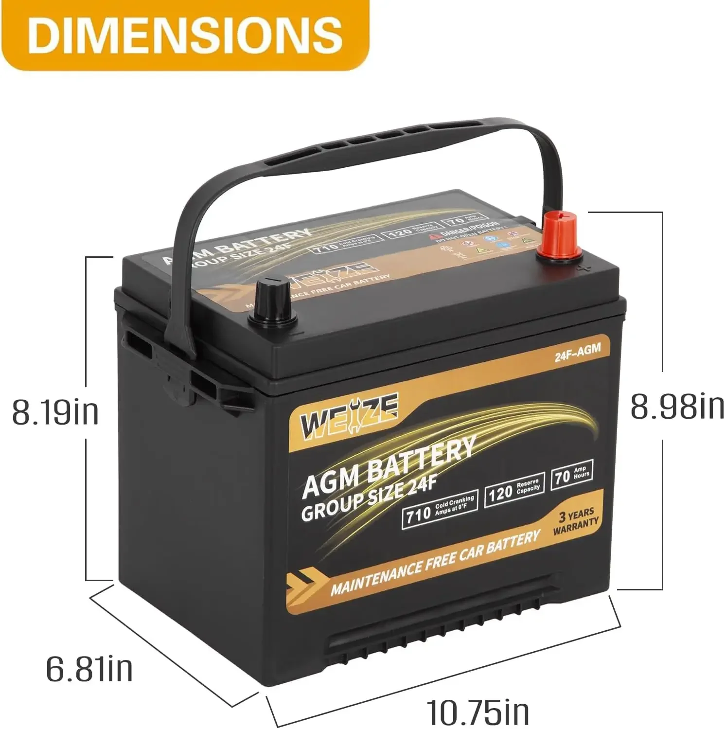 Platinum AGM Battery BCI Group 24F Automotive Battery, 120RC, 710CCA, 36 Months Warranty