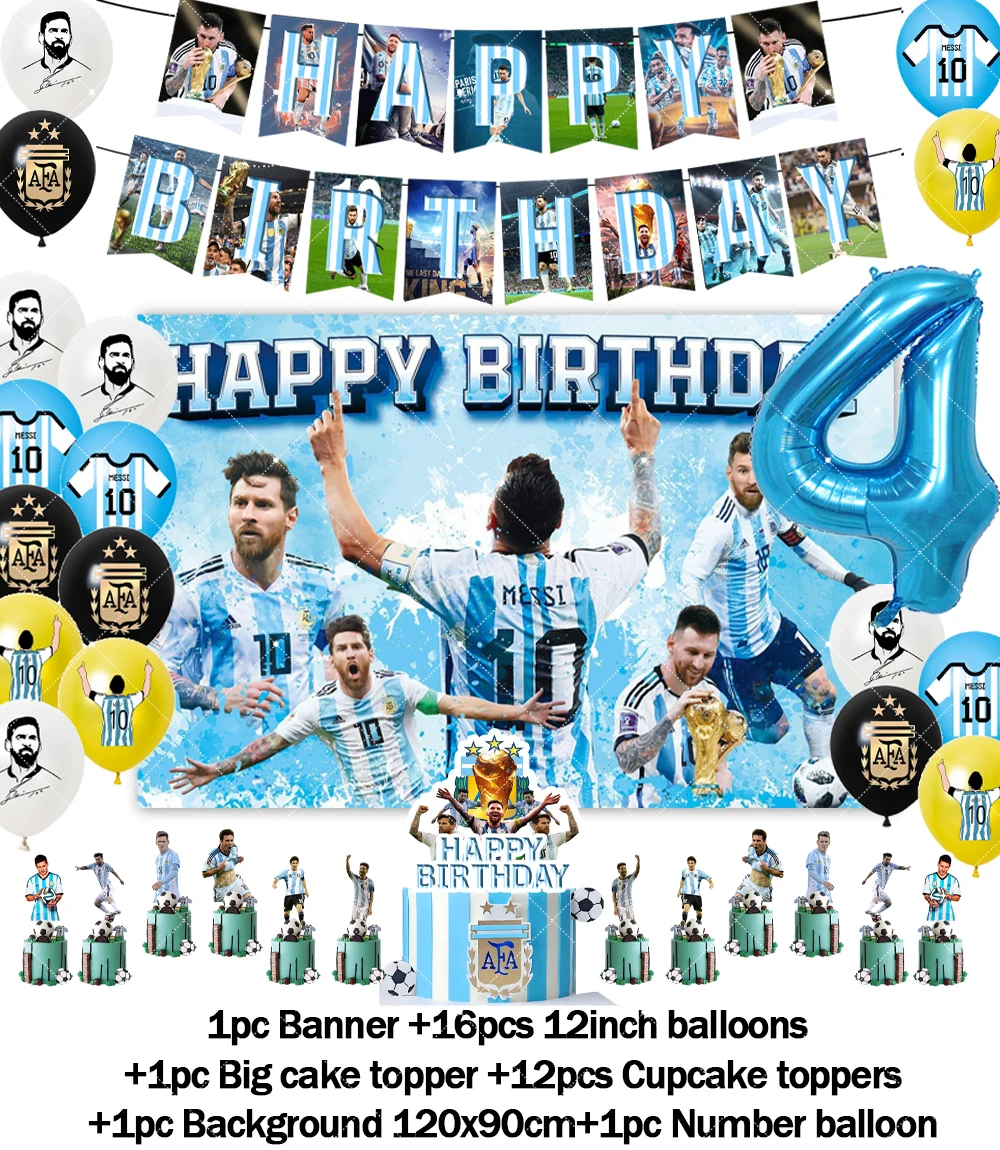 Fußballspieler Argentinien-Leo-Messi-Thema Fans Geburtstag Party Banner Hintergrund Kuchen Topper Nummer Ballon Dekor Requisiten Kinder Geschenk
